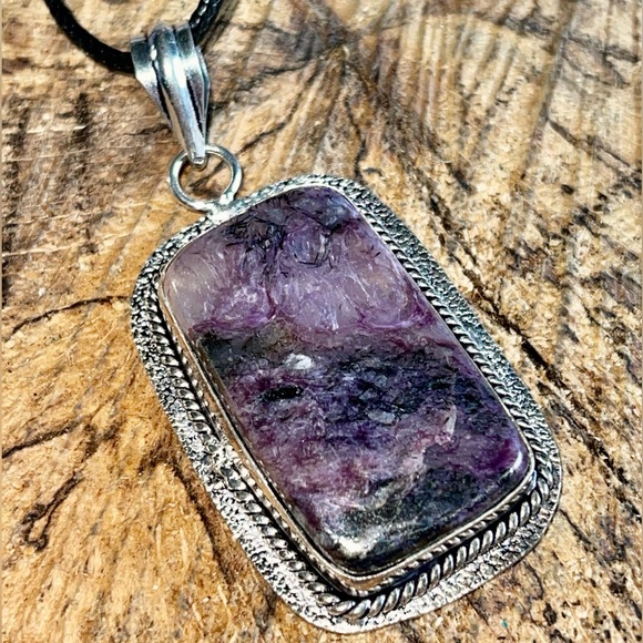 Rectangular Shape Charoite Pendant 2” - Picture 2 of 8